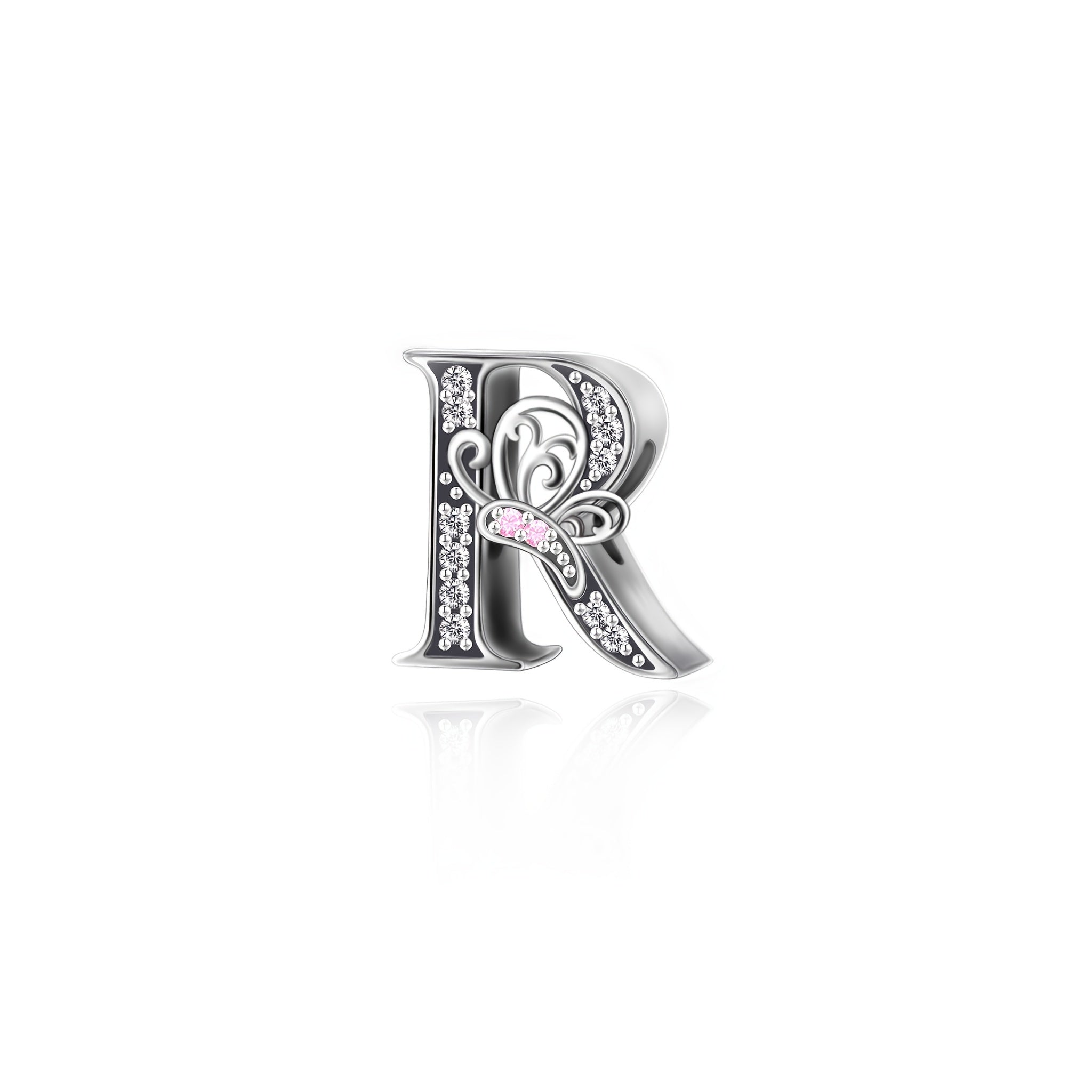 Sterling Silver Alphabet and Butterfly Charm Beads with Cubic Zirconia for Jewelry Making