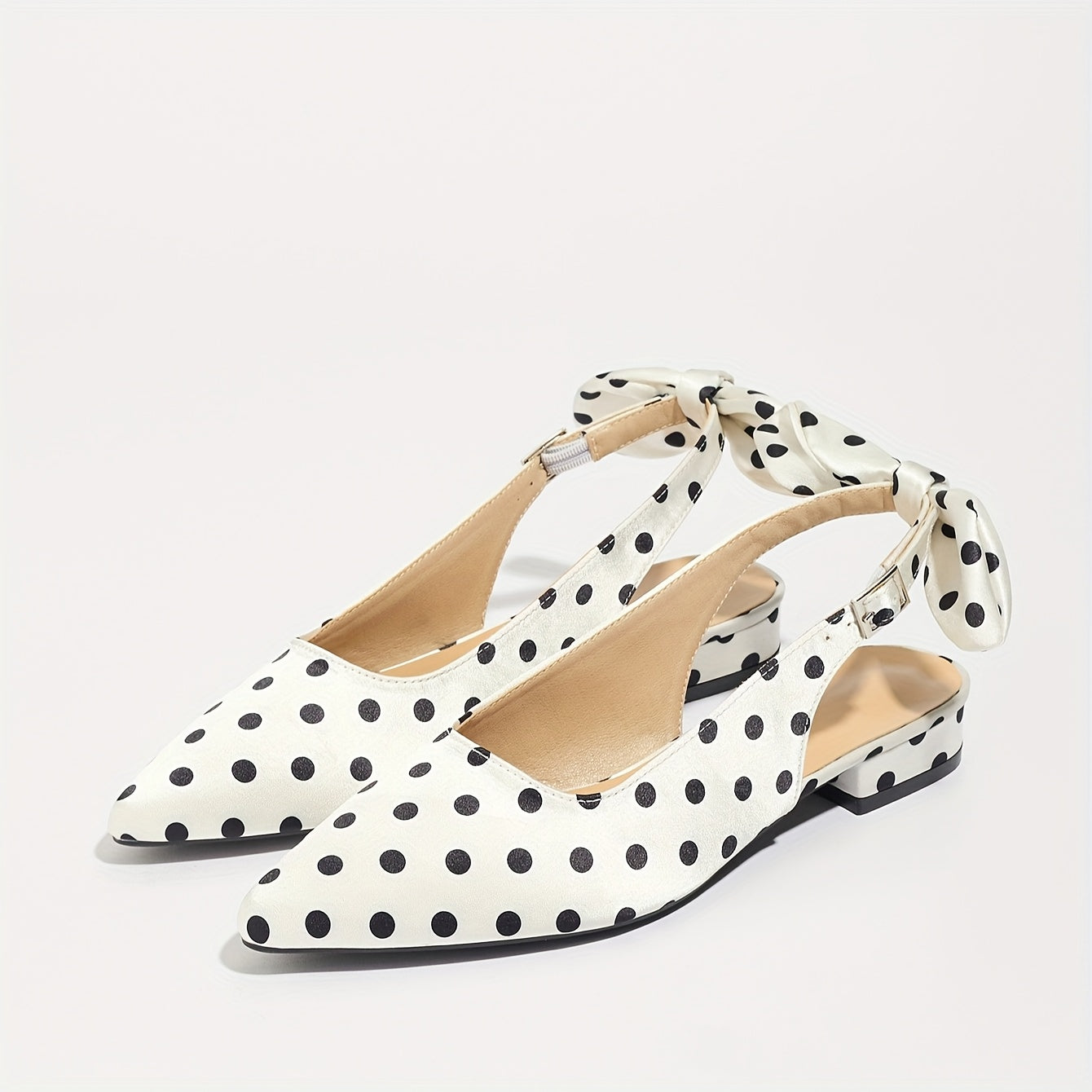 Women's Retro Polka Dot Mary Jane Shoes Black White Pointed Toe Block Heel