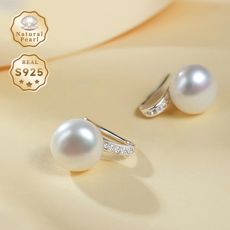 Women's Silver Dangle Earrings with 8-9mm Freshwater Pearls Natural Pearl Jewelry Gift Set