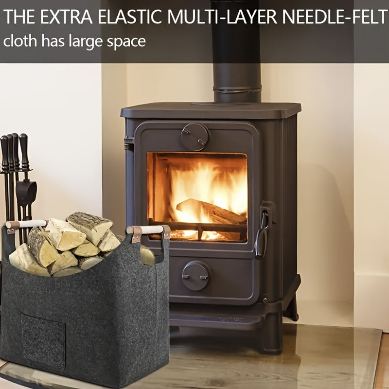 Durable Felt Storage Basket with Handles for Laundry Firewood and Household Use