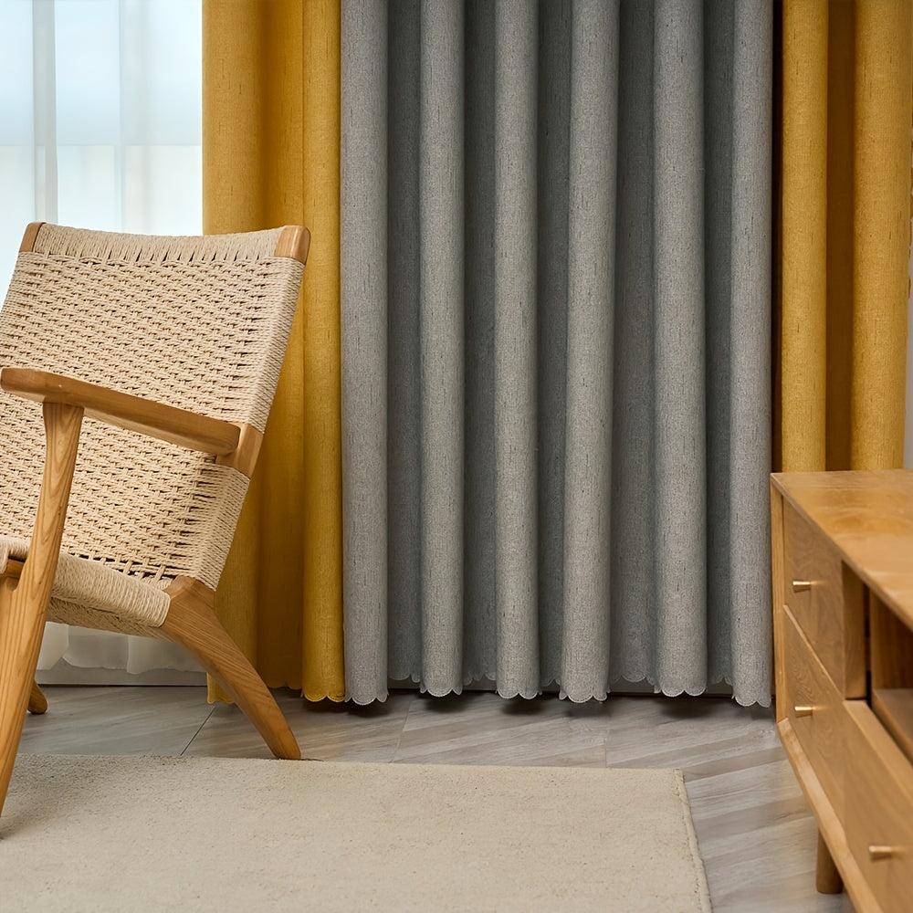 Gray and Yellow Fabric Patchwork Curtains Light-Blocking Machine Washable Cordless for Bedroom Living Room