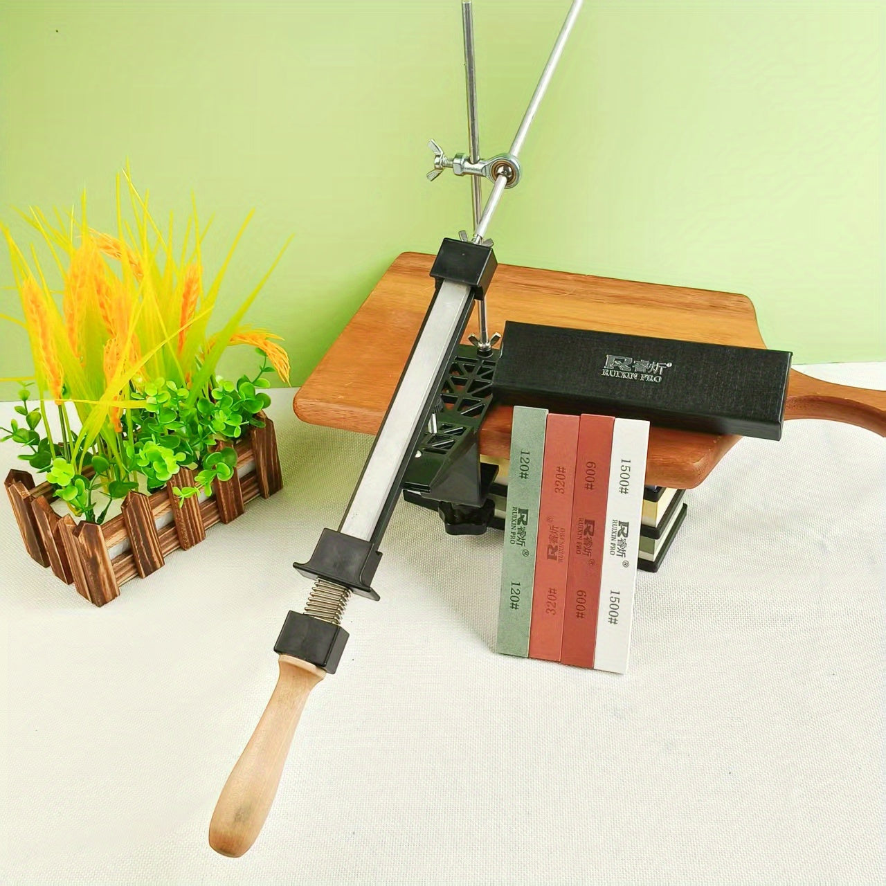 Manual Knife Sharpener with Adjustable Angle and Multi-Grit Surface for Kitchen Knives