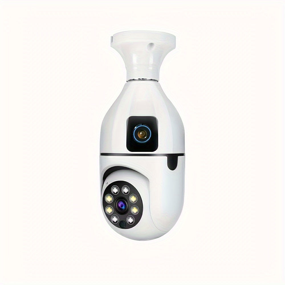 Wireless Dual-Camera Security Bulb with 360° Panoramic View Night Vision Motion Detection Two-Way Audio