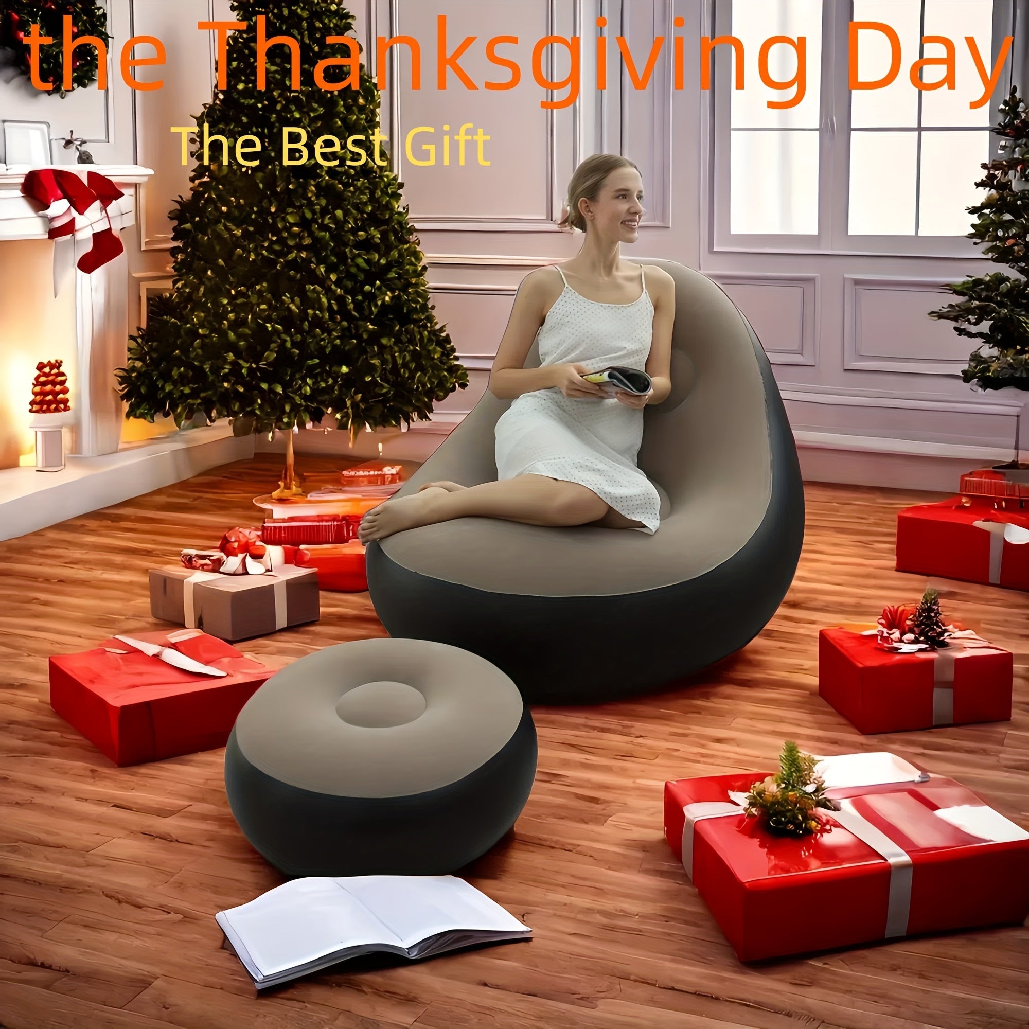 Quvvatli PVC Shishiriladigan Divan - Tashqi foydalanish uchun qalinlashtirilgan, Pedallarni o'z ichiga oladi | Tabiatda dam olish, piyoda sayr qilish va uyda quyoshda yotish uchun mukammal