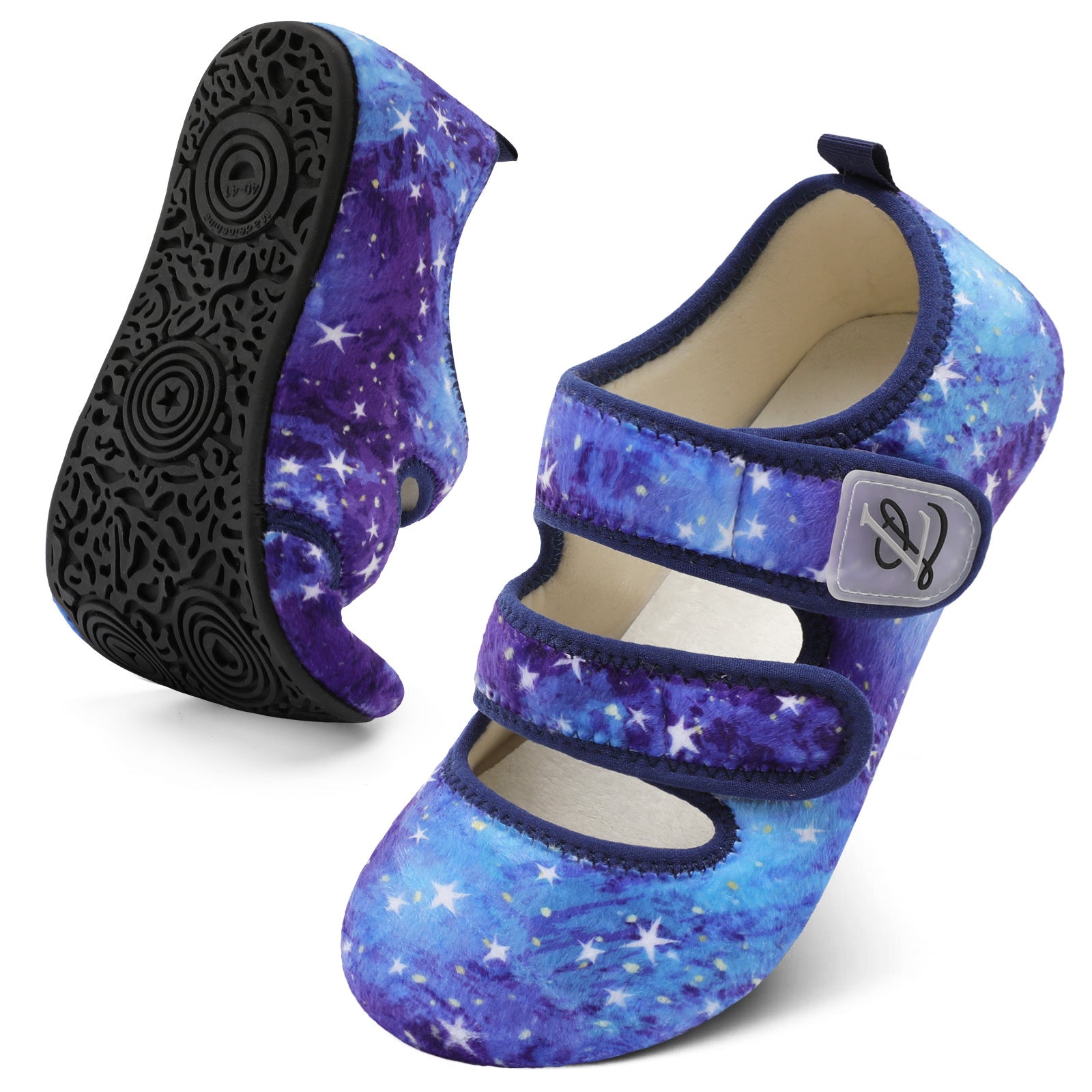 Women's Wide Slip-On Slippers with Rubber Sole Indoor Outdoor House Shoes