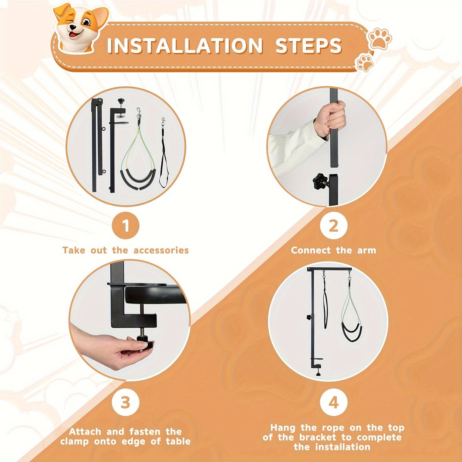 Brazo ajustable y plegable para peluquería de perros con pinza de acero para perros pequeños y cachorros