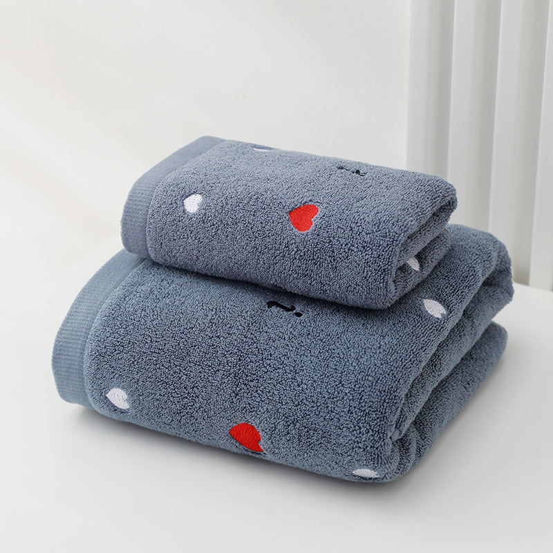 1 to'plam Sevishganlar kuni juftlik sochiqlari, yurak tikuv dizayni, qalin sof paxta material, 1 sochiq + 1 hammom sochiqni o'z ichiga oladi