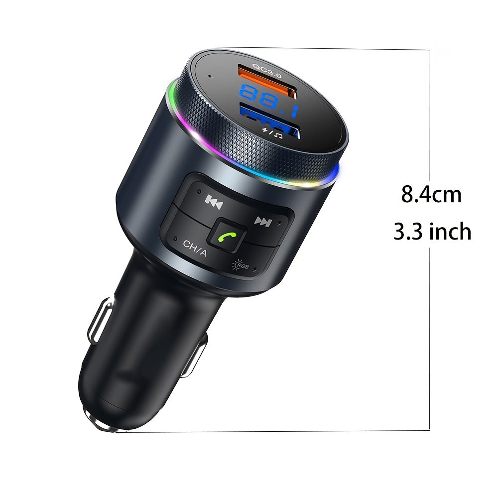 Wireless FM Transmitter Car Adapter with QC3.0 Hands-Free Calls LED Backlit