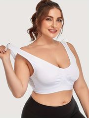 Plus-Size Women's Breathable Mesh Yoga Bra Solid Color Hollow Design