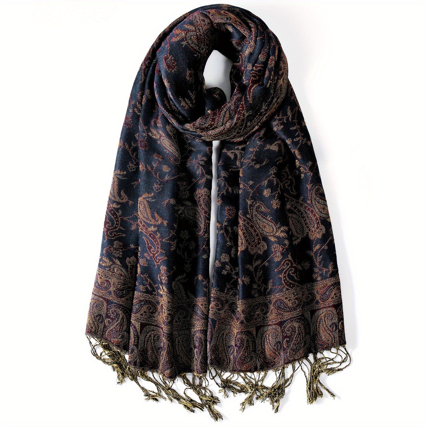 Women's Cashmere-Feel Scarf with Fringed Shawl Wraps Soft Warm and Breathable
