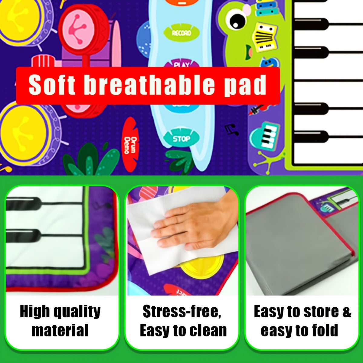 Alfombra de juego musical interactiva y set de batería para niños con sonido colorido e instrumentos duales