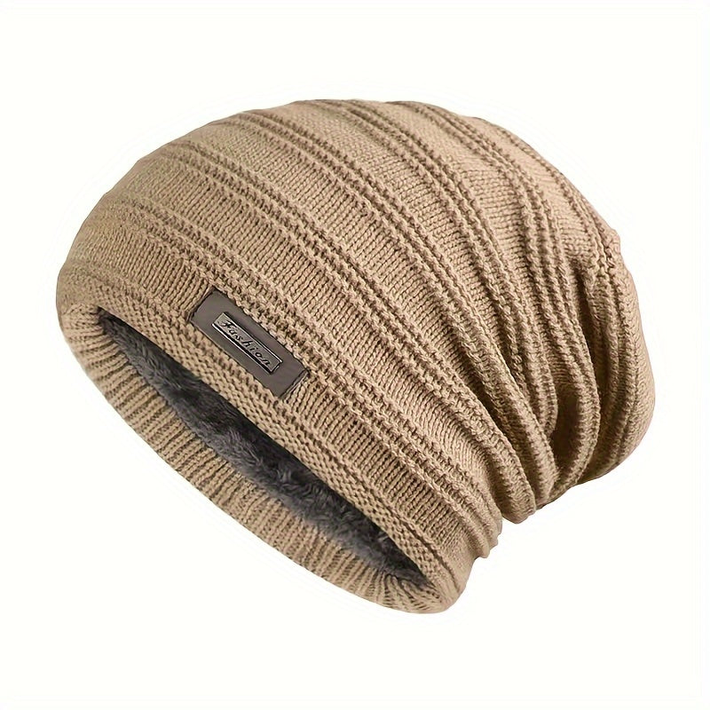 Knitted Hat for Men and Women Double Layer Plush Velvet Lining Winter Warmth