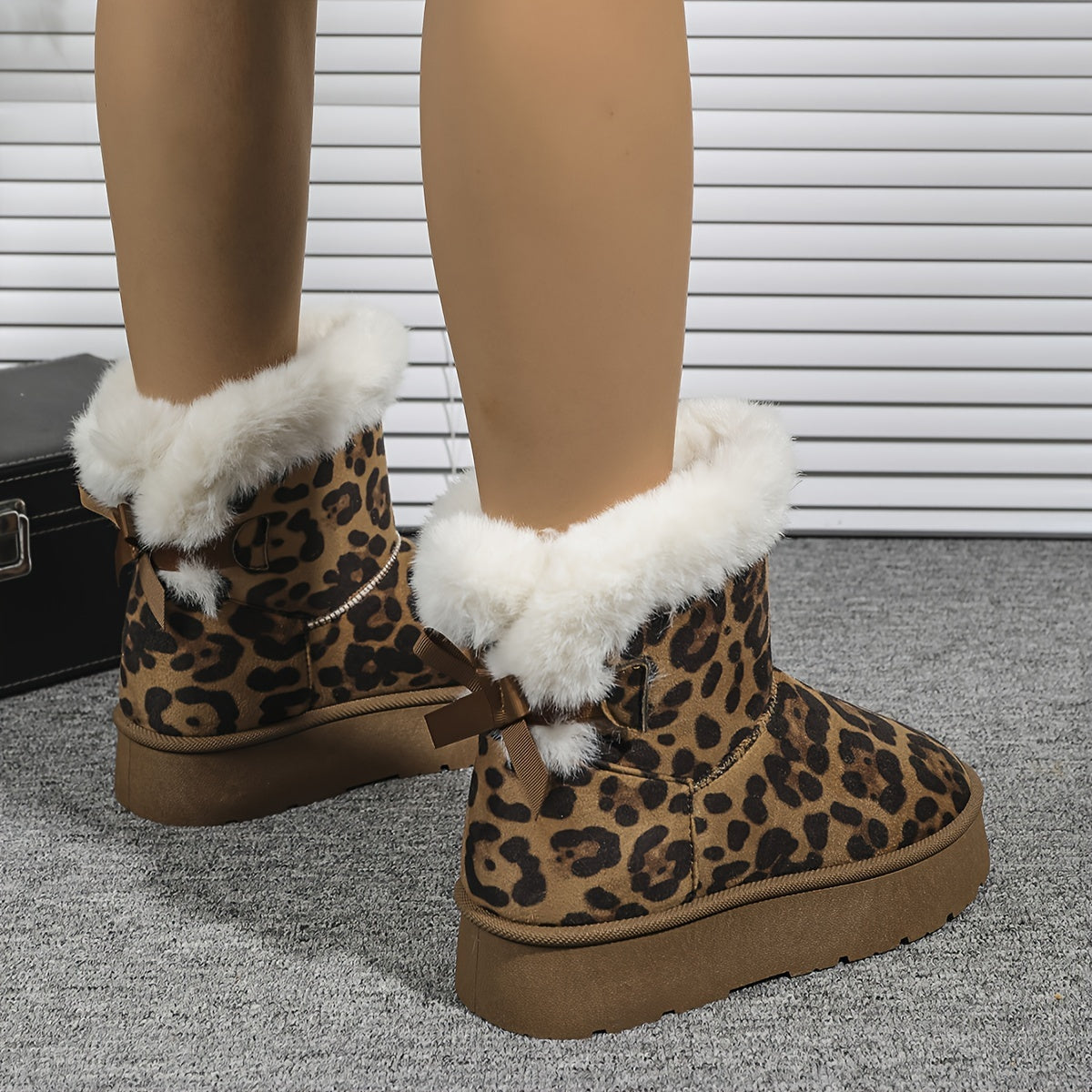 Women's Leopard Print Snow Boots Cozy Plush Lined Slip-Resistant Durable