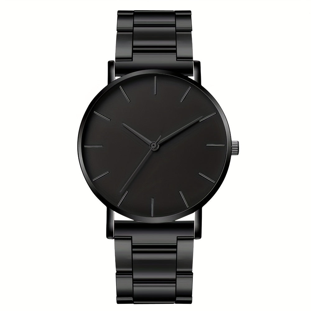 Men's Stainless Steel Quartz Watch with Round Dial Non-Waterproof Gift for Dad or Boyfriend