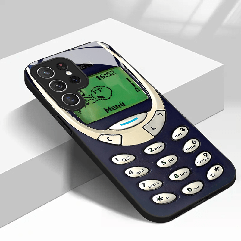 Retro-Style Black Tempered Glass Phone Case for Samsung Galaxy with Silicone Matte Design