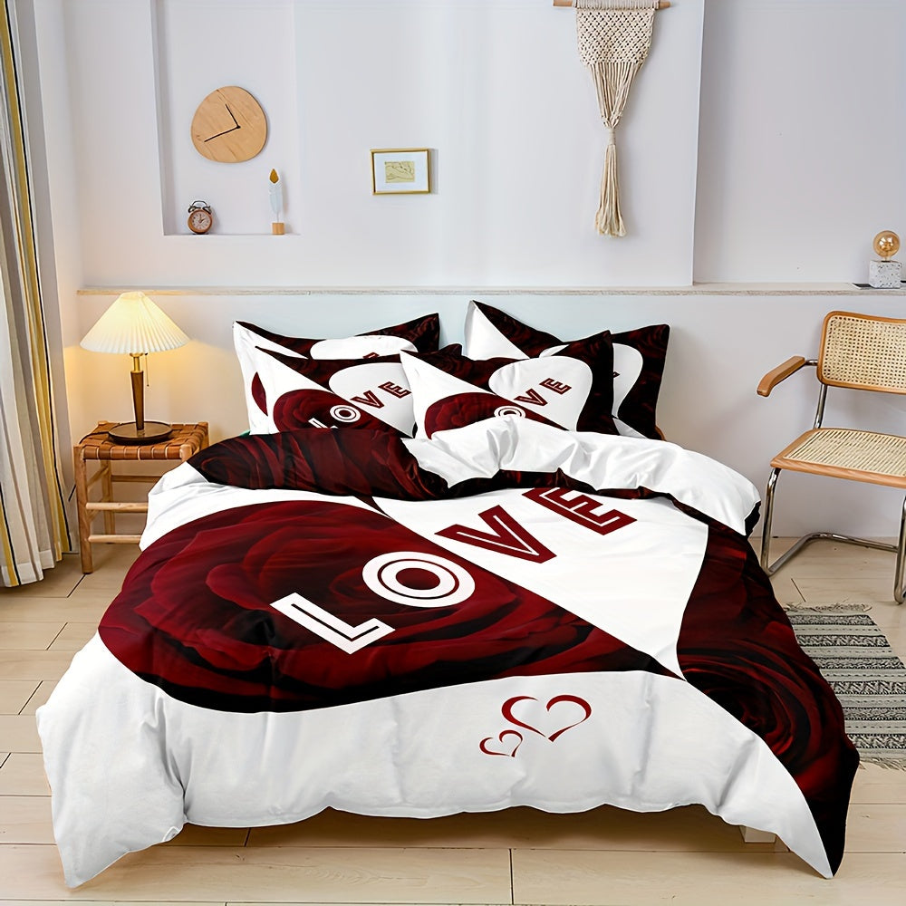 Soft Cozy Love Heart Duvet Cover Set with Zipper Closure and Pillowcases for All Seasons
