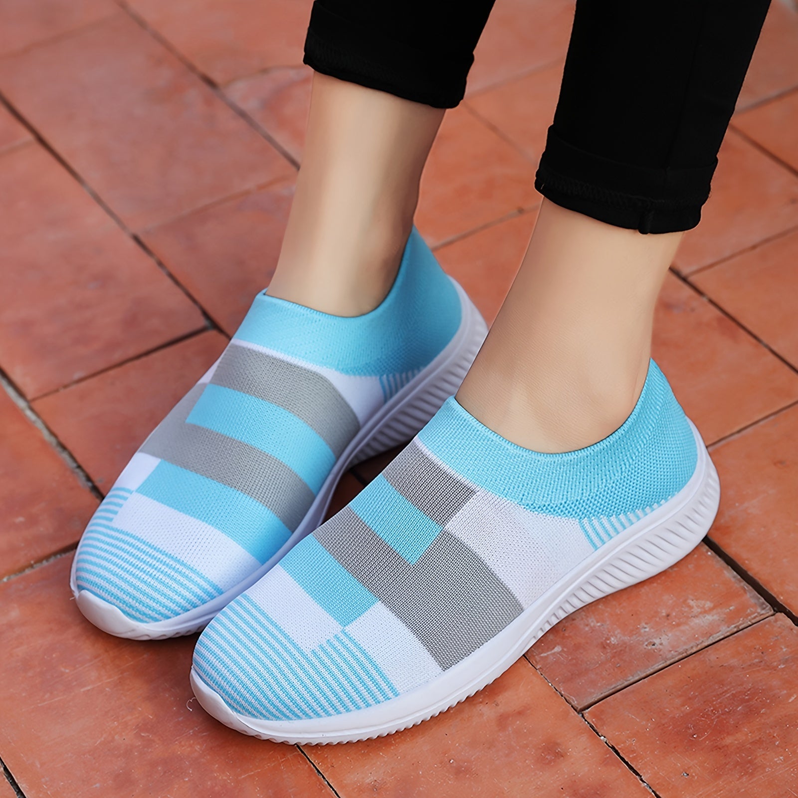 Women's Colorblock Slip-On Sneakers, Breathable Casual Walking Shoes