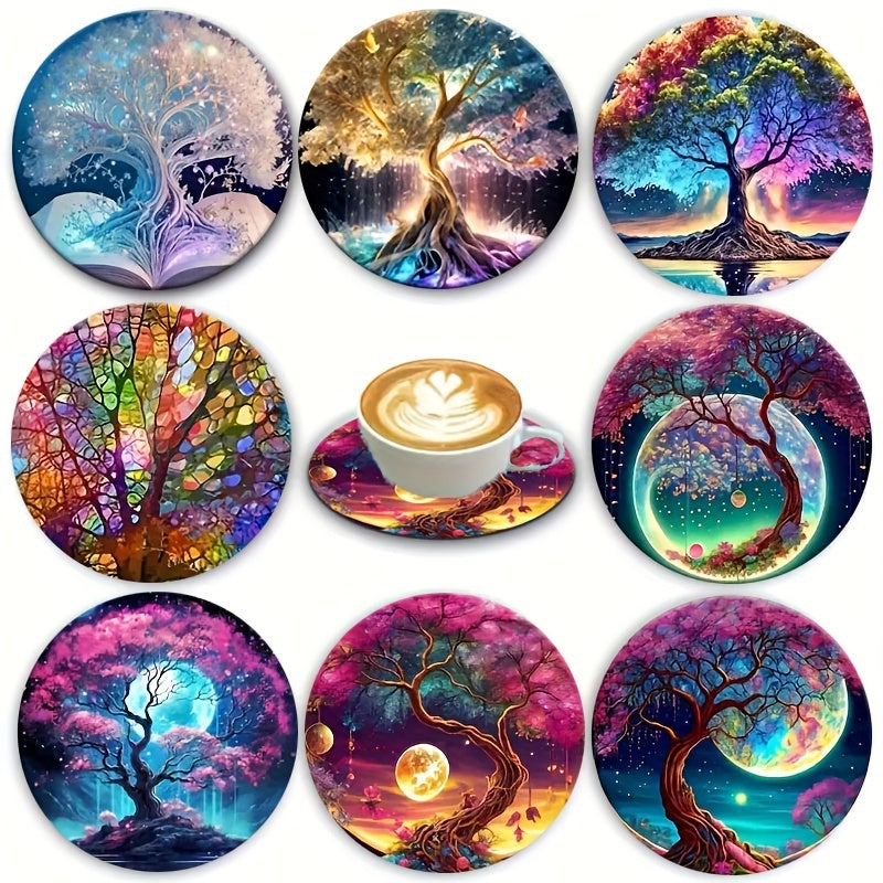 Set of 8 Tree Coasters Heat Resistant Non-Slip Pads for Home Office Party Christmas