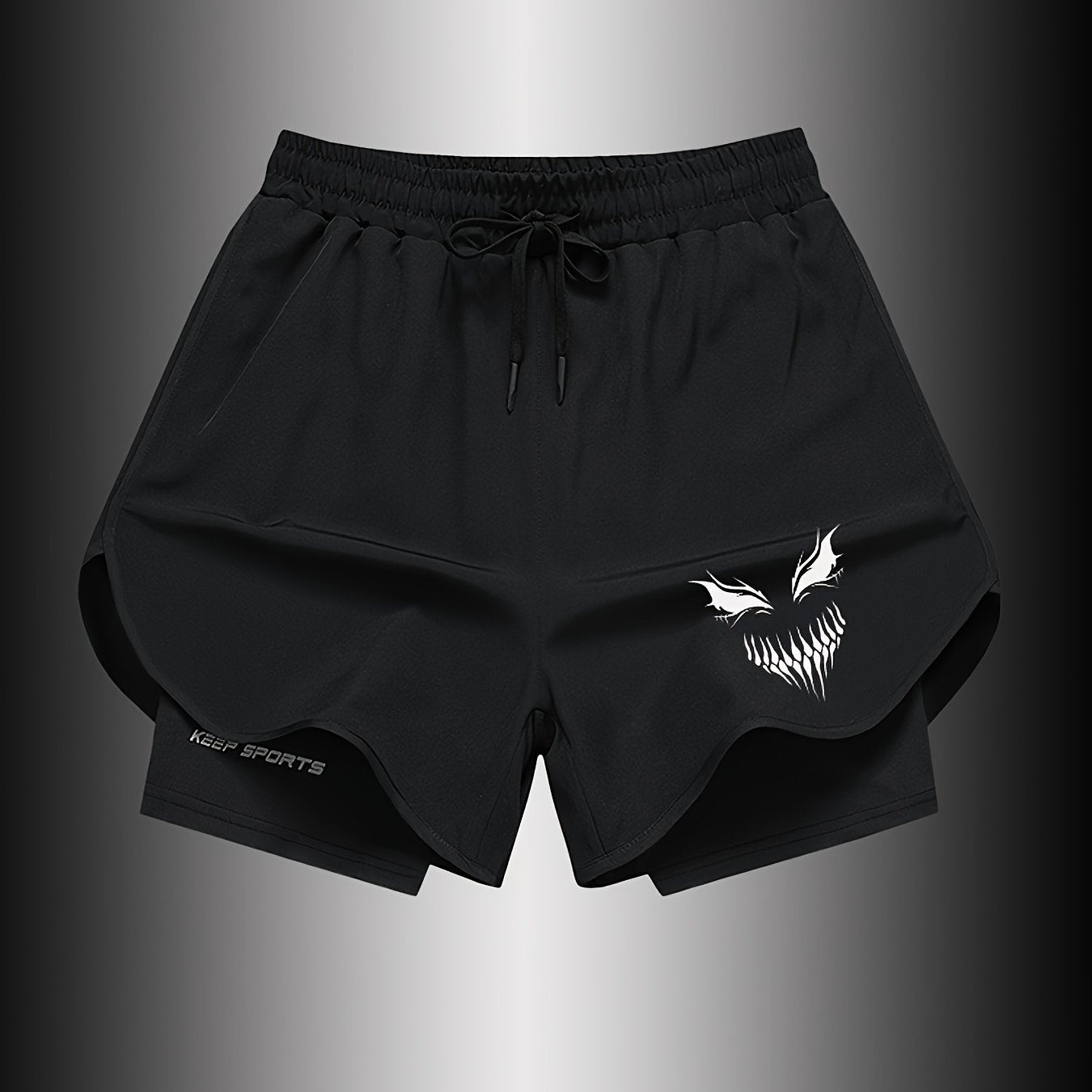 Men's Casual Active Shorts with Smiling Face Print for Summer Beach and Workout