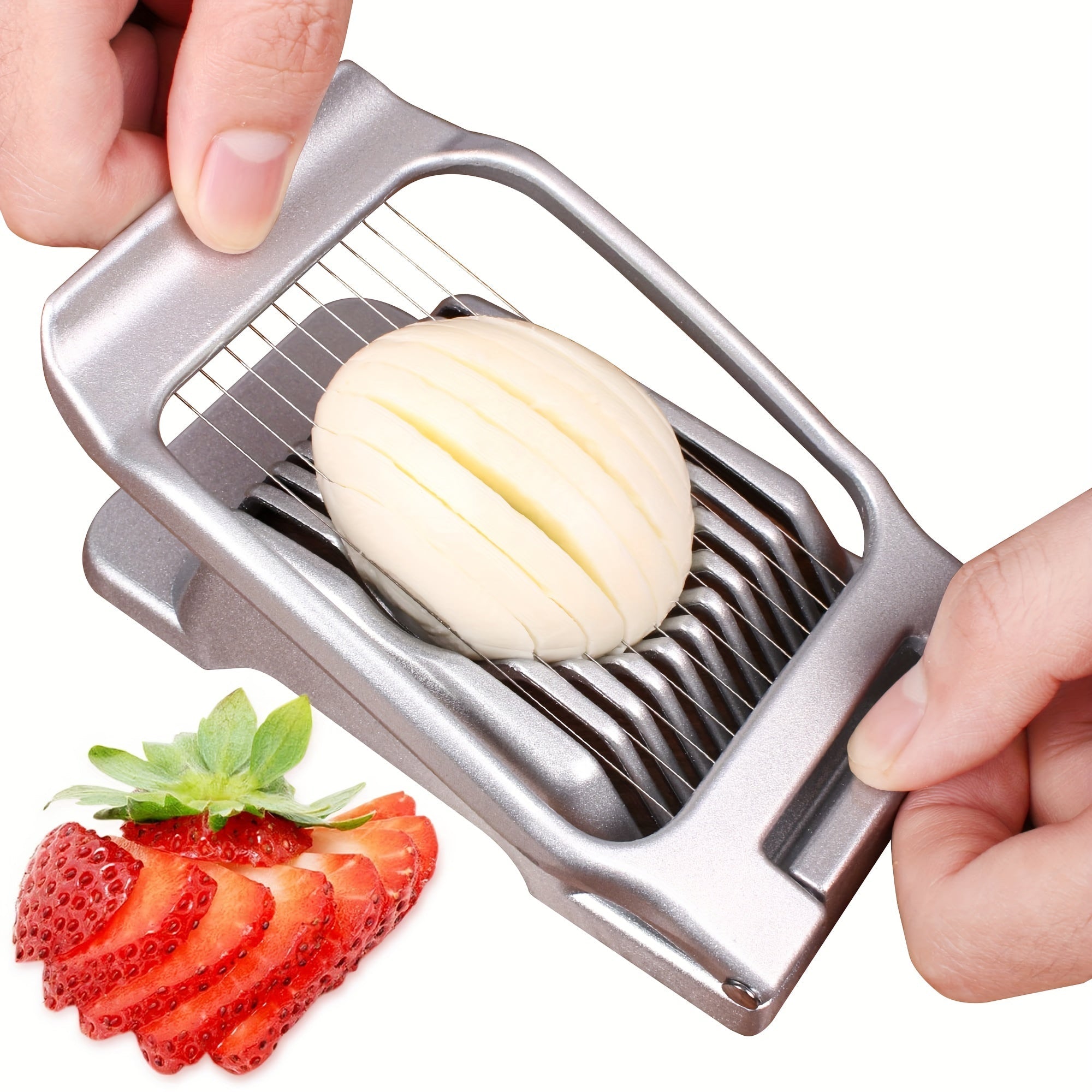 Stainless Steel Egg Slicer for Hard-Boiled Eggs, Fruit Cutter, Dishwasher Safe