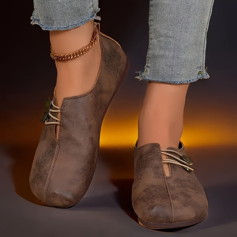 Women's Flat Shoes Lightweight Buckle Round Toe Casual Slip-On in Solid Color