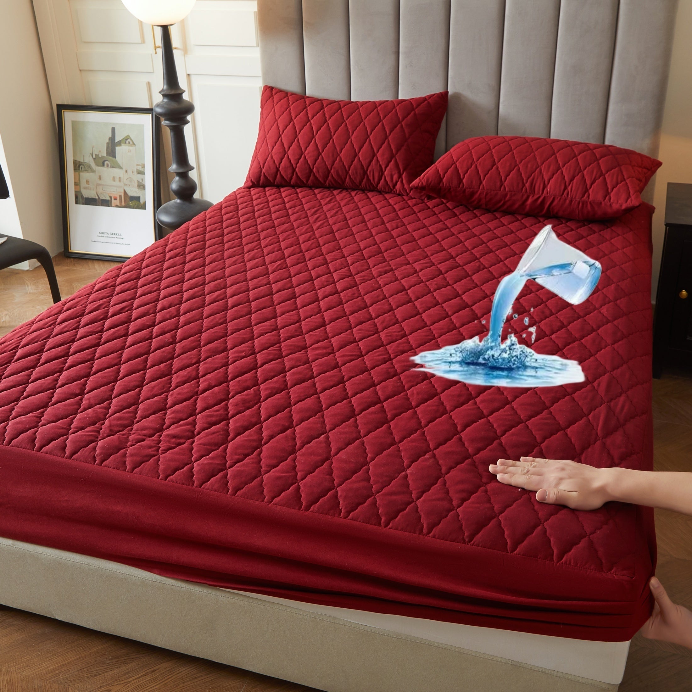 Suv o'tkazmaydigan yostiq himoyachisi, bir-biriga qo'shilgan rangli qatlamli dizayn, suv o'tkazmaydigan, sirpanmaydigan yotoq qoplami