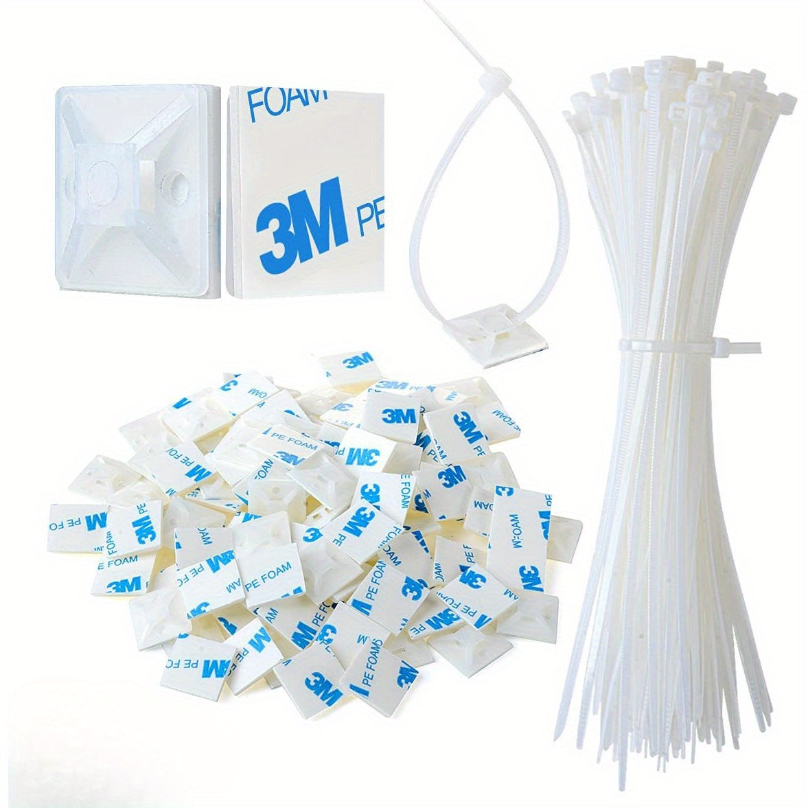 200 bridas de nylon autoadhesivas con base de goma para uso en el hogar, oficina y exterior