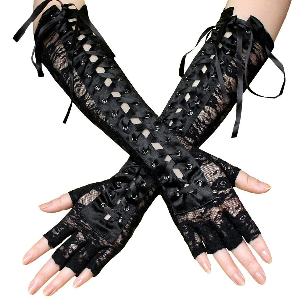 Women's Retro Halloween Gloves Gothic Lace Corset Fingerless Cosplay