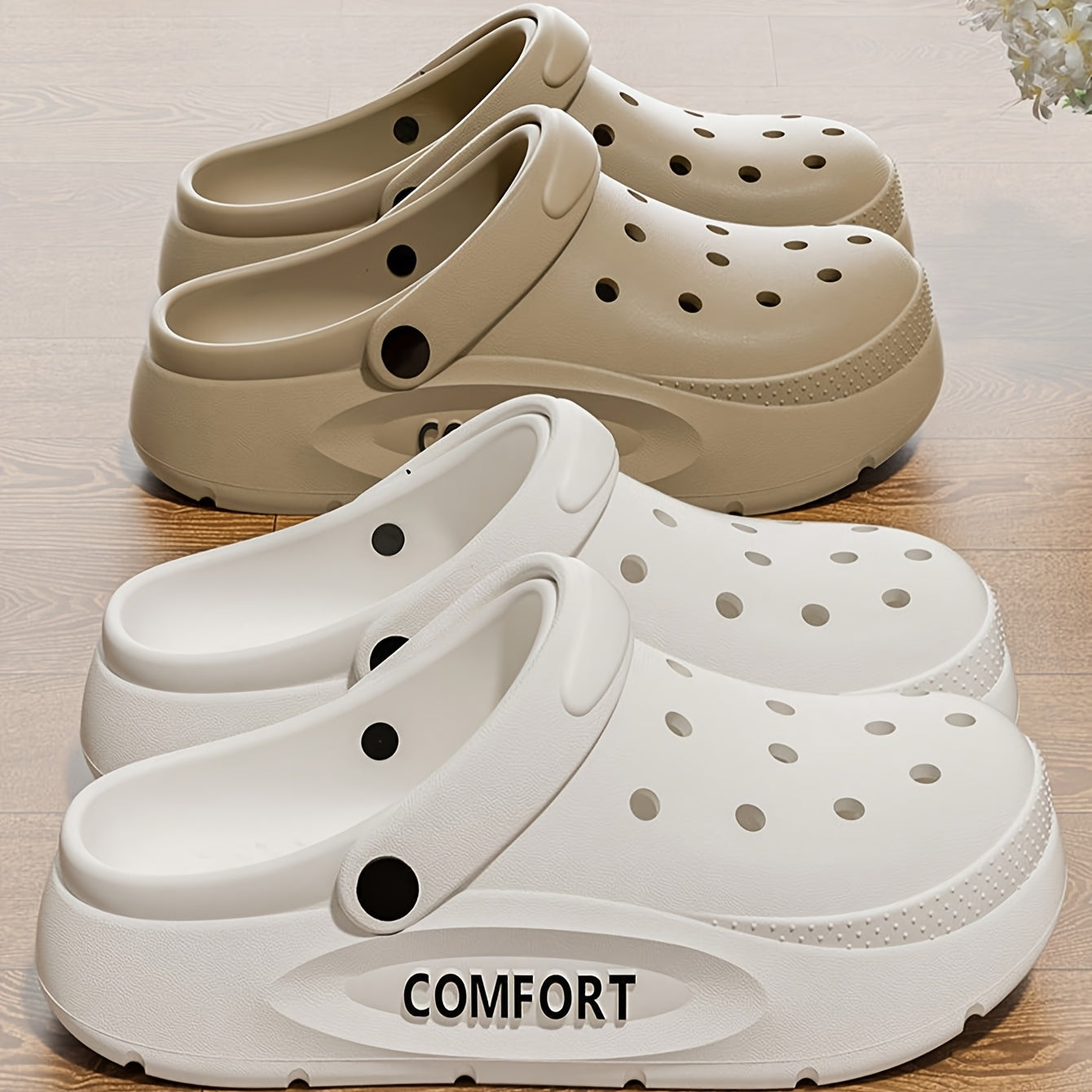 Women's EVA Clogs Slip-On Shoes Comfortable Indoor Outdoor Beige Black