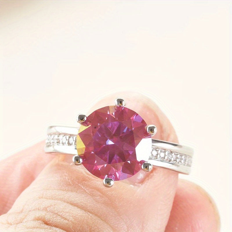Pink Moissanite Sterling Silver Ring 2 Carat Wedding Jewelry