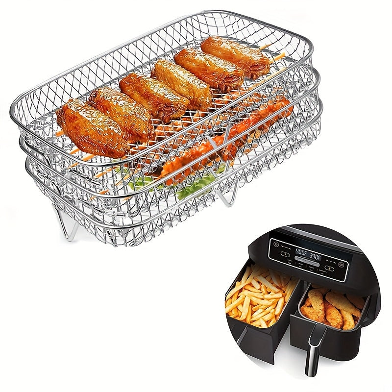 304 Stainless Steel 3-Tier Air Fryer Rack Dehydrator Stand Food Safe Kitchen Accessory