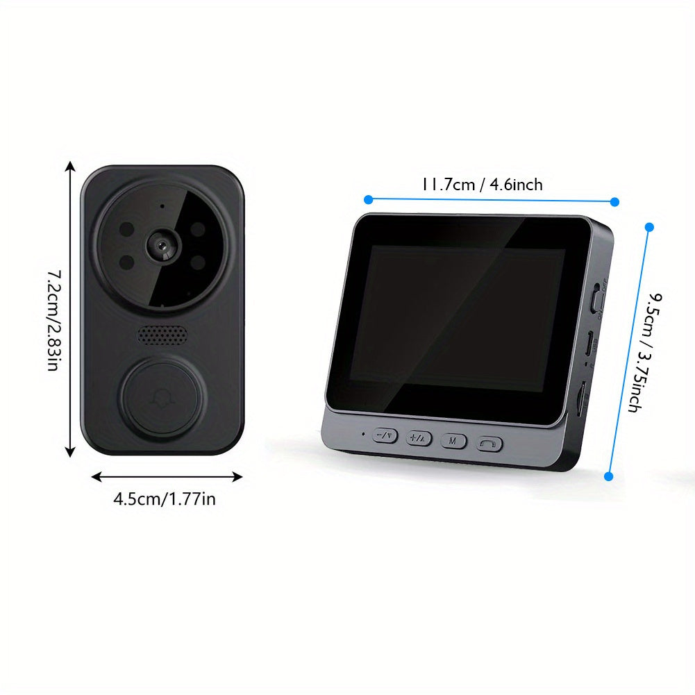 WiFi Video Doorbell with HD Display Two-Way Audio Night Vision Rechargeable Battery Wall Mount