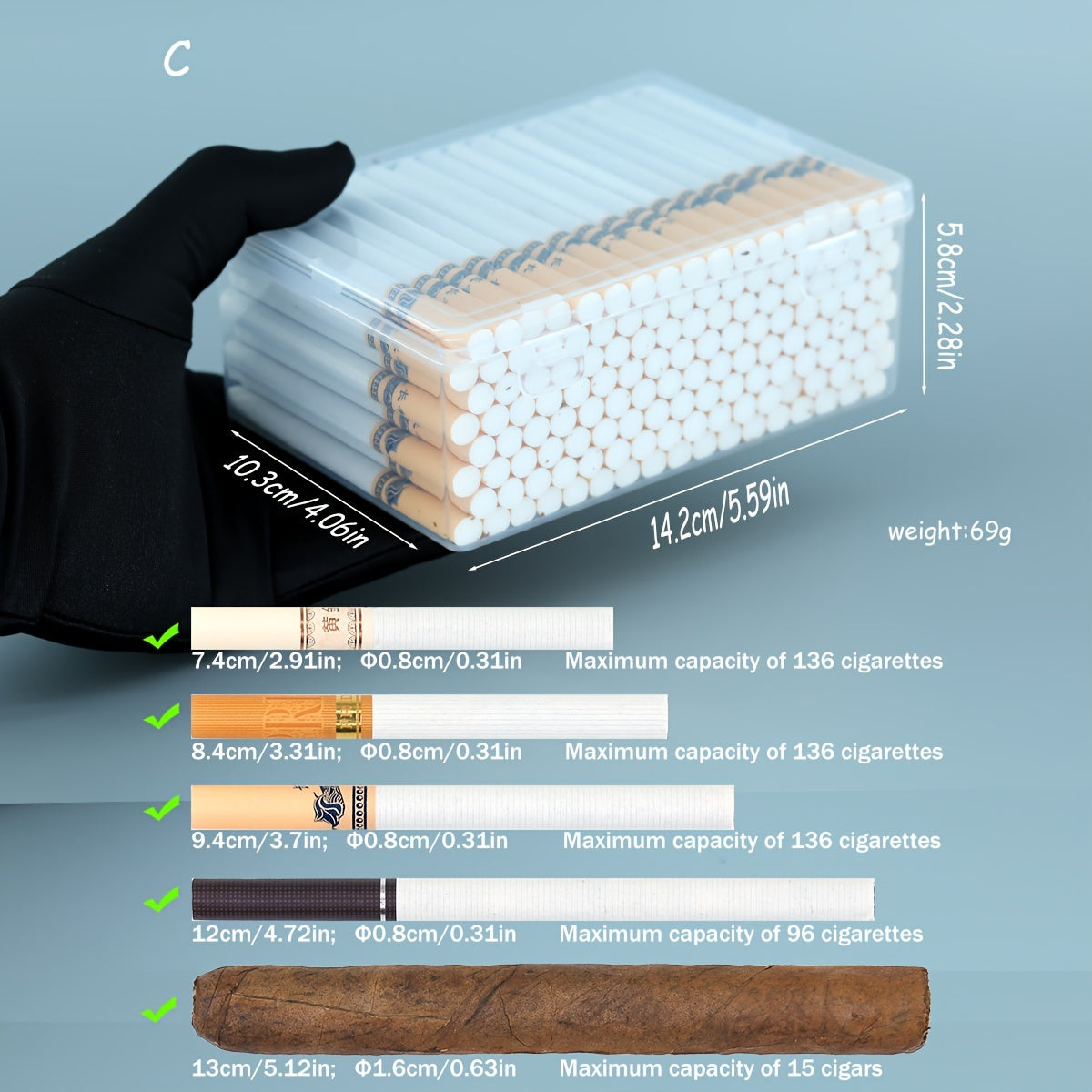 Clear Plastic Cigarette Storage Box 14-330 Capacity Moisture-Proof Organizer