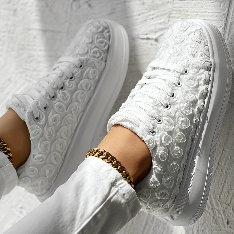Zapatillas florales 3D para mujer con cordones, plataforma, zapatos casuales para boda