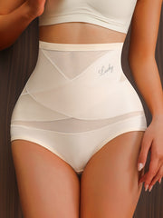 Panties de mujer de cintura alta, transpirables, control de abdomen, con estampado de letras y detalles cruzados