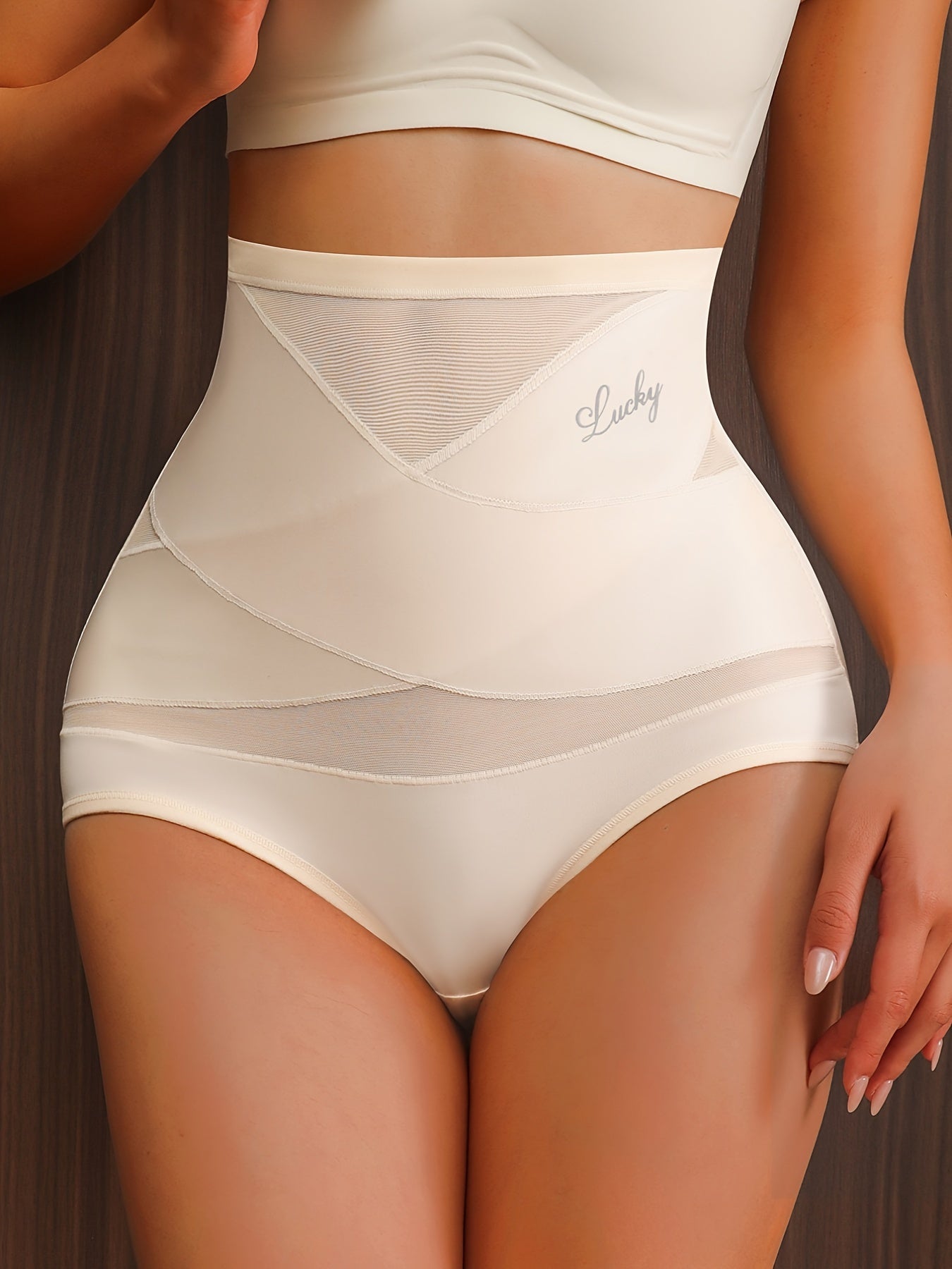 Panties de mujer de cintura alta, transpirables, control de abdomen, con estampado de letras y detalles cruzados