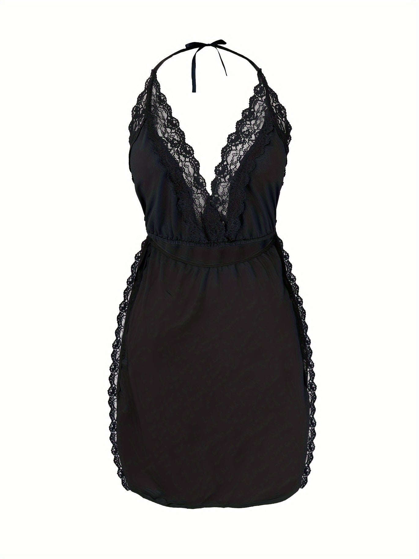 Женские кружевные пижамы без спинки с разрезом на бедре, с V-образным вырезом, домашний костюм из спандекс-ткани