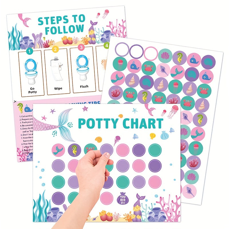 Children's Toilet Training Sticker Charts with Mermaid Car Farm Designs and Holiday Rewards