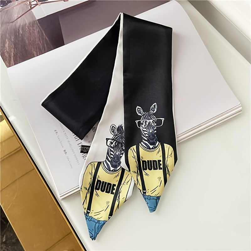Women's Casual Decorative Neck Scarf with Animal Print in Small Silky, Thin, and Smooth fabric. Can also be worn as a Streamer Hairband.