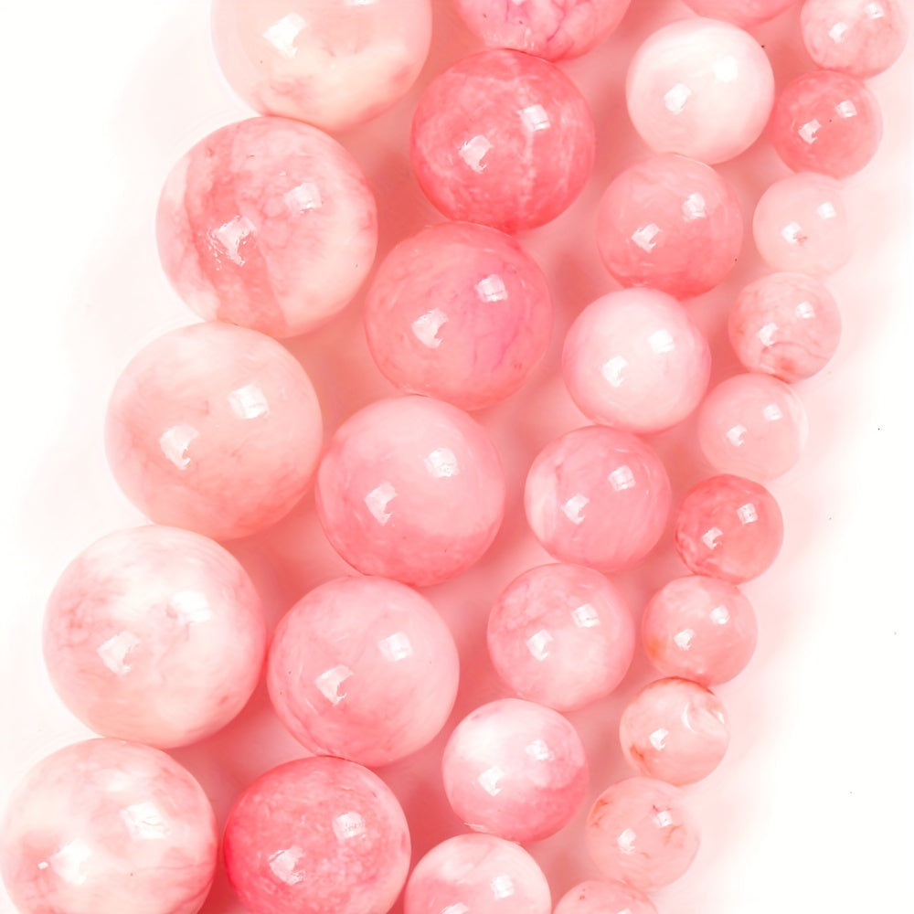 Natural Stone Beads 6/8/10/12mm Pink White Round Jewelry Making Supplies