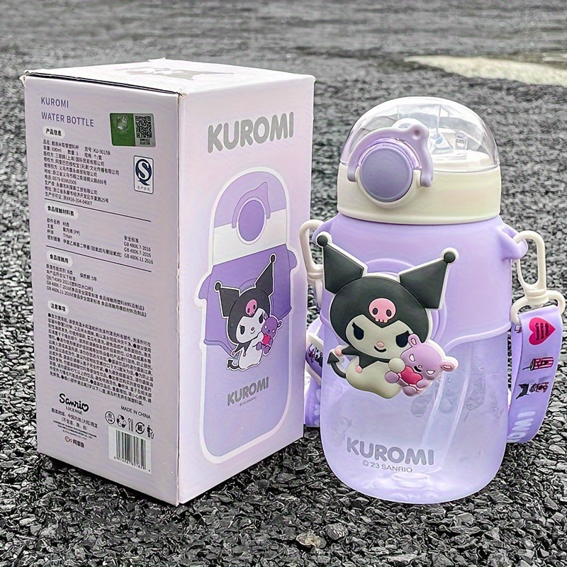 Portable Kuromi Water Bottle 690ml Plastic Straw Cup for Kids