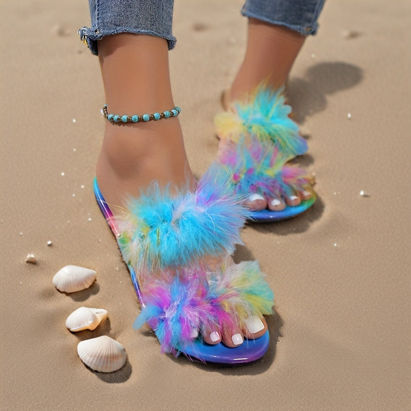 Ayollar yozgi tekis slaydlar, bir rangli mato bilan, qattiq dizayni, orqa va barmoqli sandal.