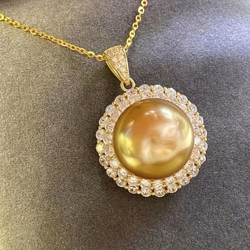 Gold-Plated Necklace with 14mm Round Shell Pearl Pendant for Women