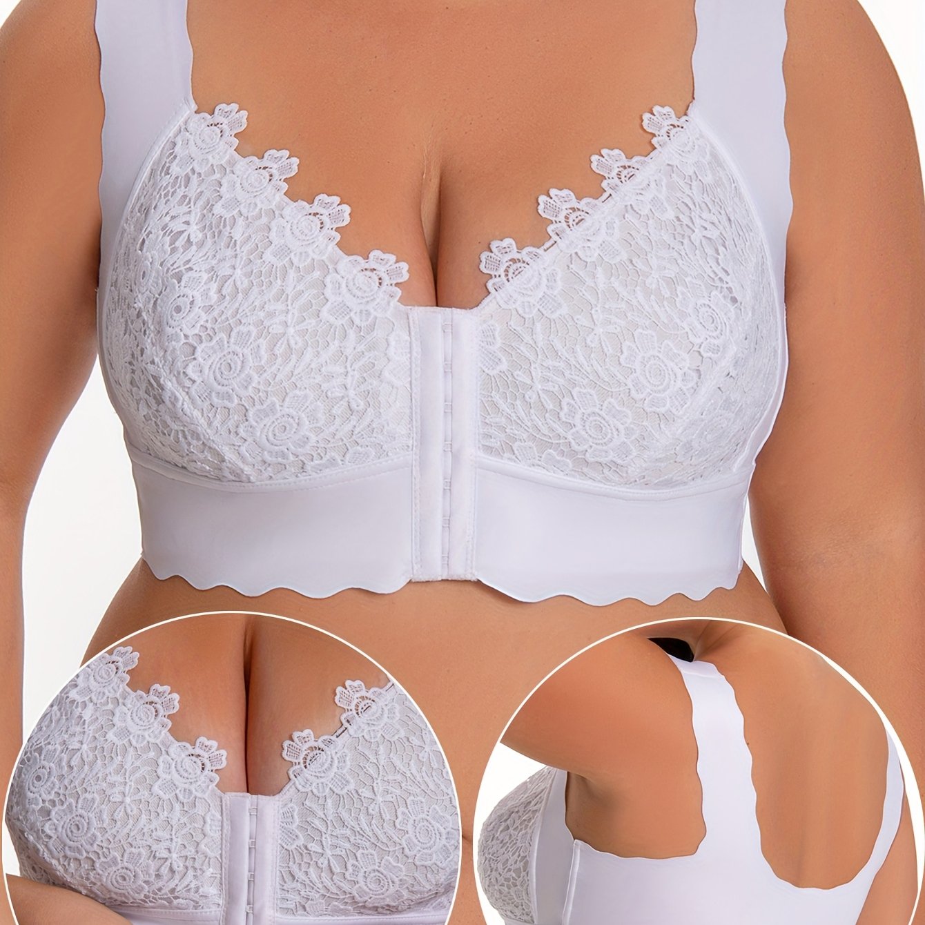 Plus Size Red Lace Front-Closure Wireless Bra for All-Day Comfort