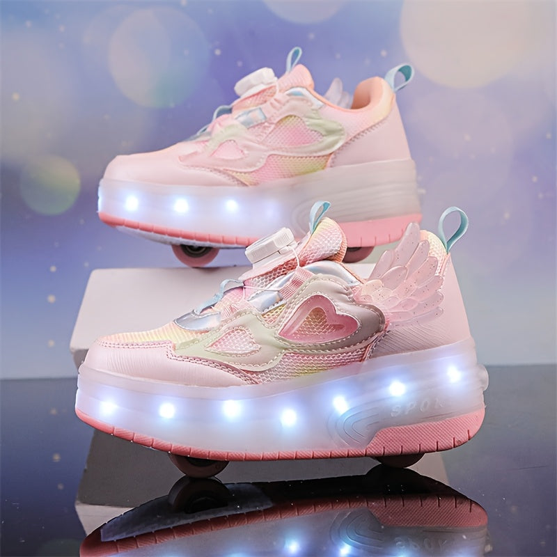 Girls Light-Up Roller Skates Breathable Durable Stylish with Rotating Buckle Closure