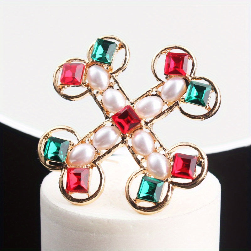 Women's Retro Baroque Cross Brooch Rhinestone Irregular Shape Jewelry
