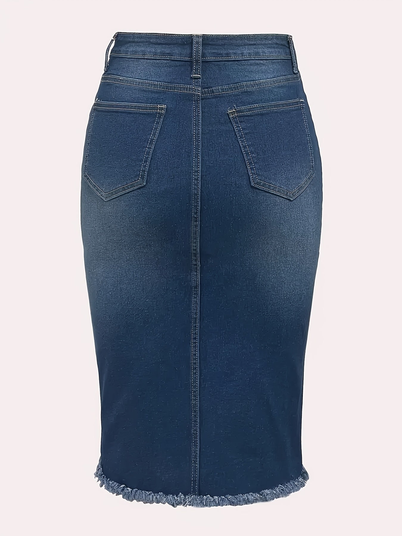 Миди-юбка из джинса в стиле бохо-шик для полных женщин с эластичным краем и необработанным краем