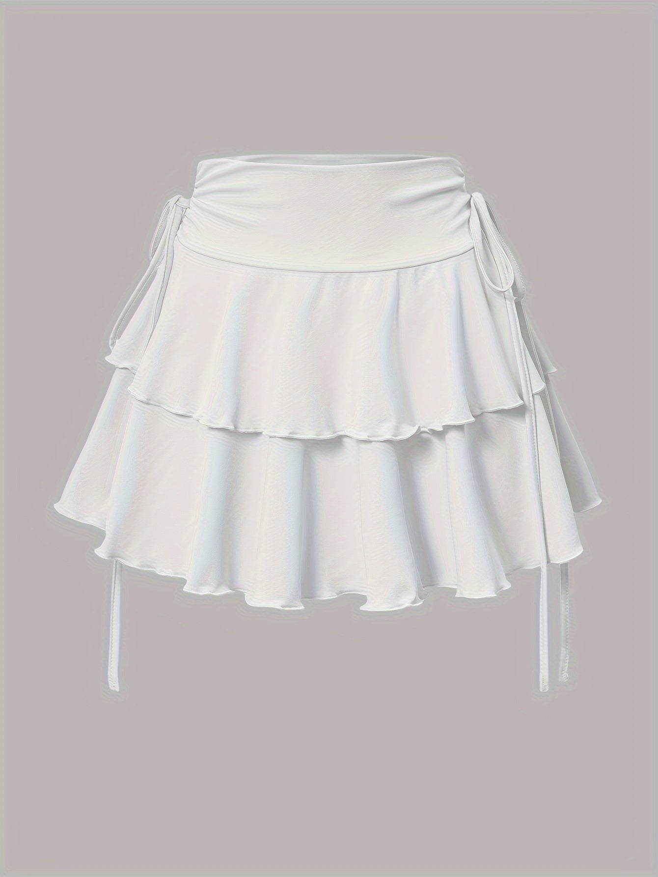 Women's High-Waist Mini Skirt with Faux Drawstring Solid Polyester for All Seasons
