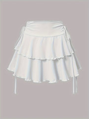 Women's High-Waist Mini Skirt with Faux Drawstring Solid Polyester for All Seasons