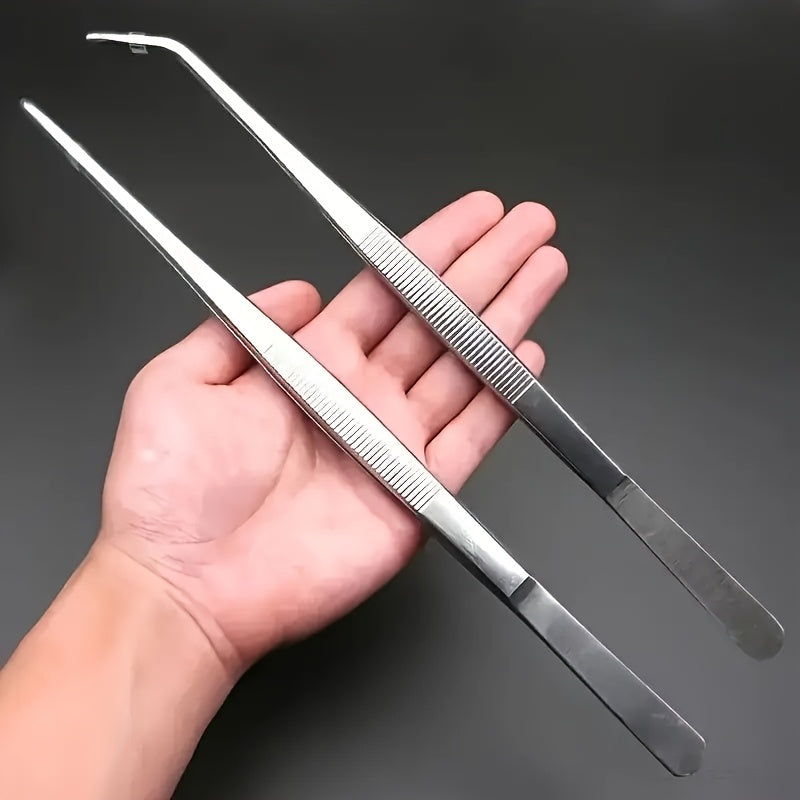 Set of 2 Stainless Steel Tweezers Non-Slip Precision Pliers for Cooking Jewelry Crafting